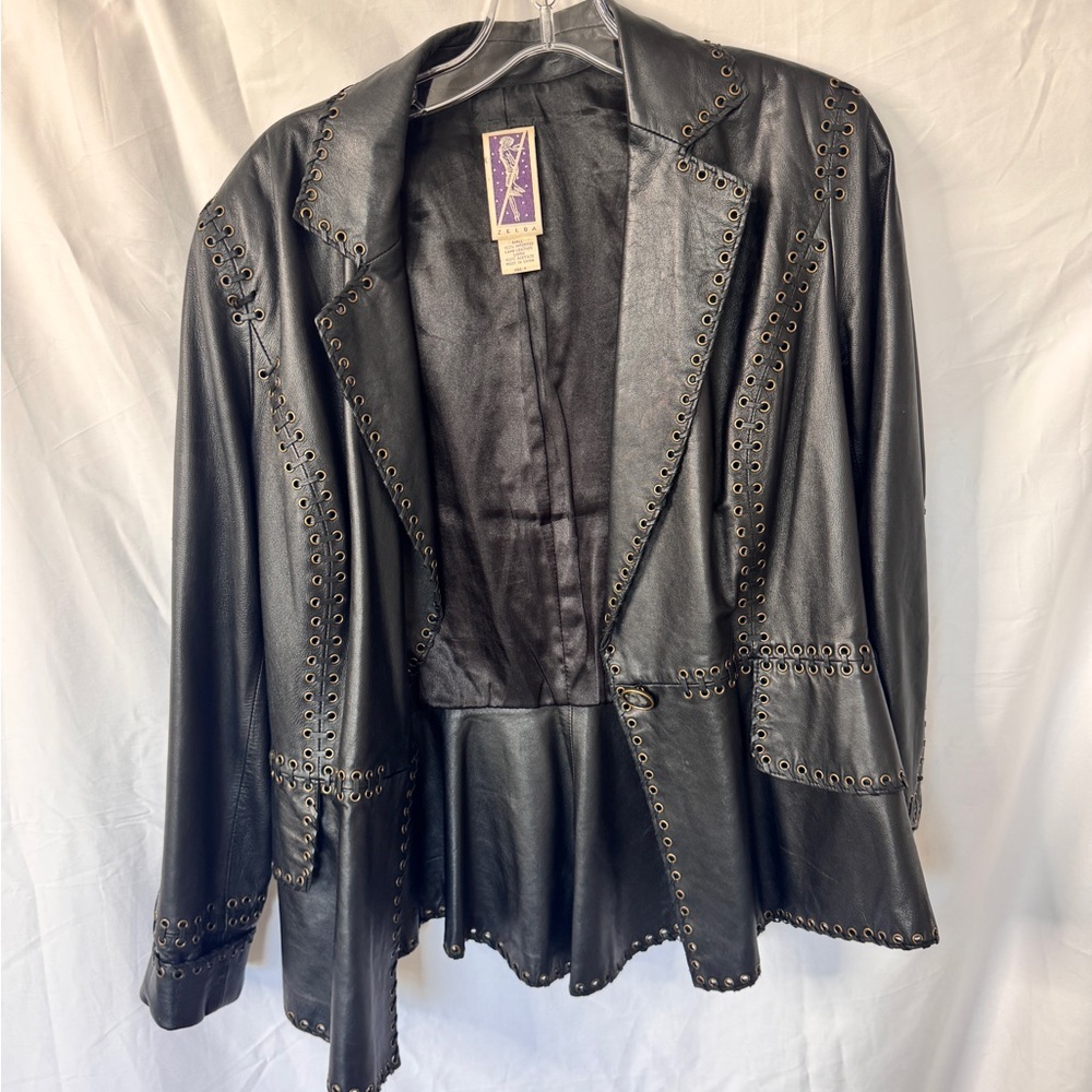 Vintage Zelda Black Leather Jacket with Gold Detailing - Picture 4 of 8